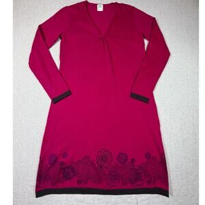 Title Nine Women Medium Pink Long Sleeve V Neck Sweater Knit Boho Pullover Dress